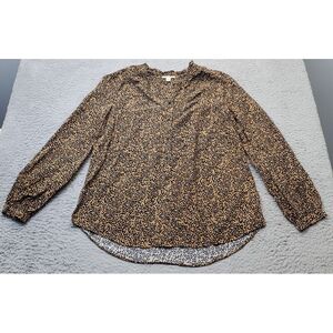 Goodthreads Blouse Top Women Medium Multi Leopard Print Long Sleeve Button Front